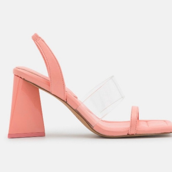ALDO Eliss Shoes Pink Women's Triangle Chunky Block Heel Sandals Size 8 US NWT - Picture 4 of 10